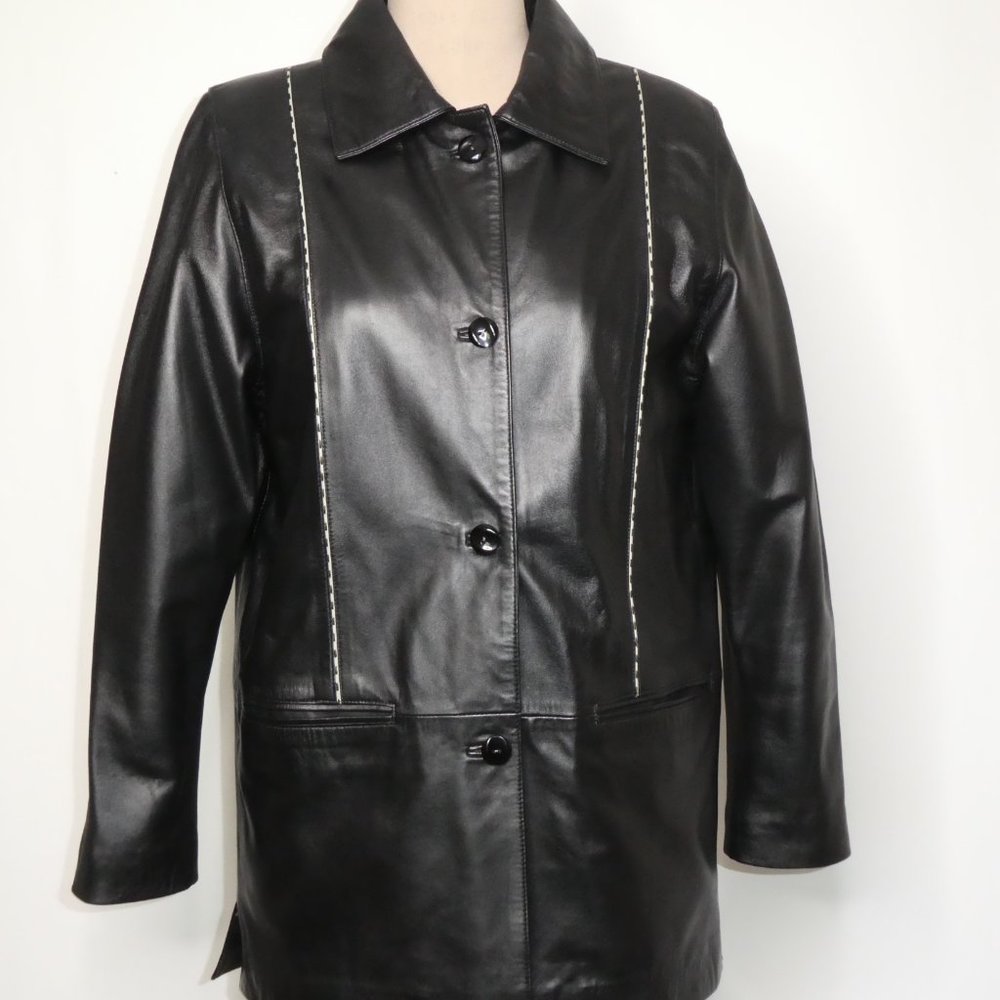Piel & MODA Black Leather  Blazer / Jacket SIZE 40